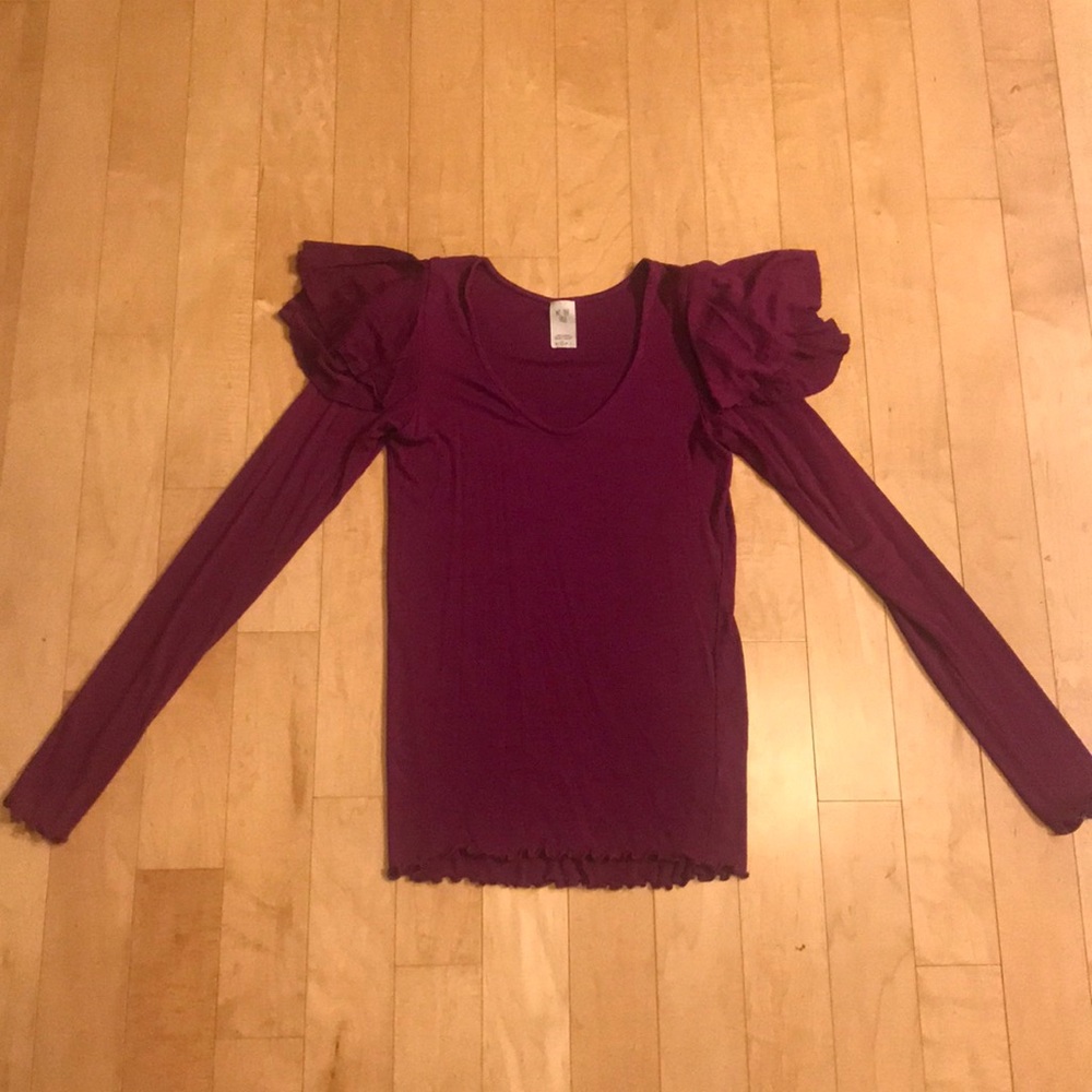 Free People Fuchsia Ruffle Tee